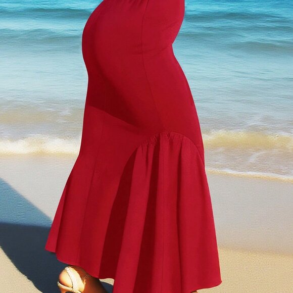 Red Elegant Bodycon Women's Bodycon Mermaid Half-Skirt - Picture 5 of 7